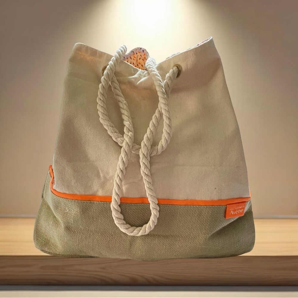 Avene Extra Large Canvas Tote Bag Travel with Orange Accent